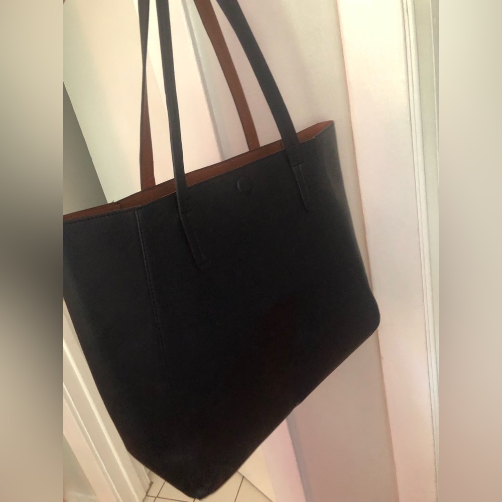 Black faux leather tote bag